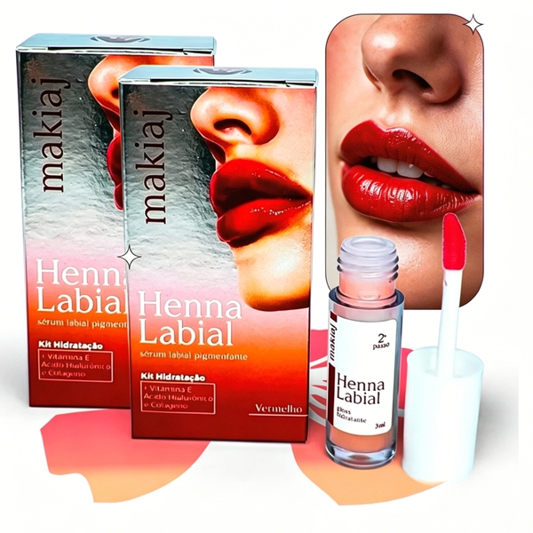 Sérum Pigmentante Henna Labial Gloss Hidratante Maquiagem de Lábios