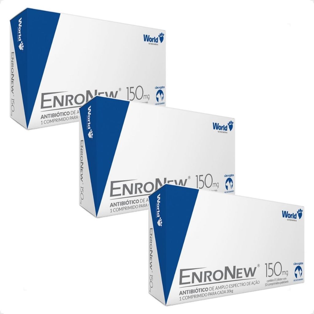 Kit 3 EnroNew 150mg World para Cães e Gatos de até 30kg - 10 Comprimidos