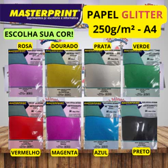 Papel Laminado Glitter Metalico 250g Masterprint Topo de Bolo Artesanato Lamicote 10 a 50 folhas