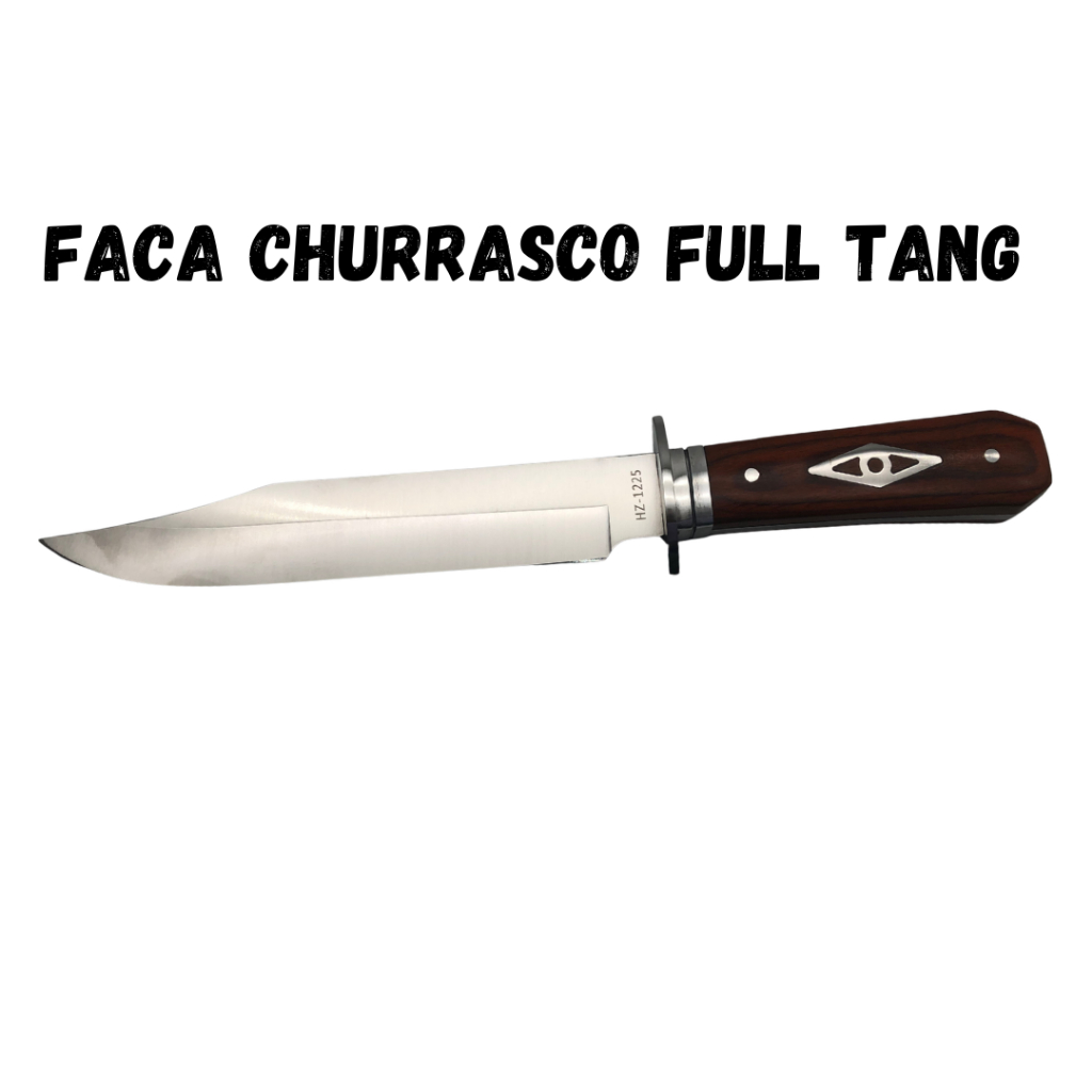 Faca Churrasco Caça e Pesca Cabo Artesanal em Madeira, Aço Inox FullTang - 1225