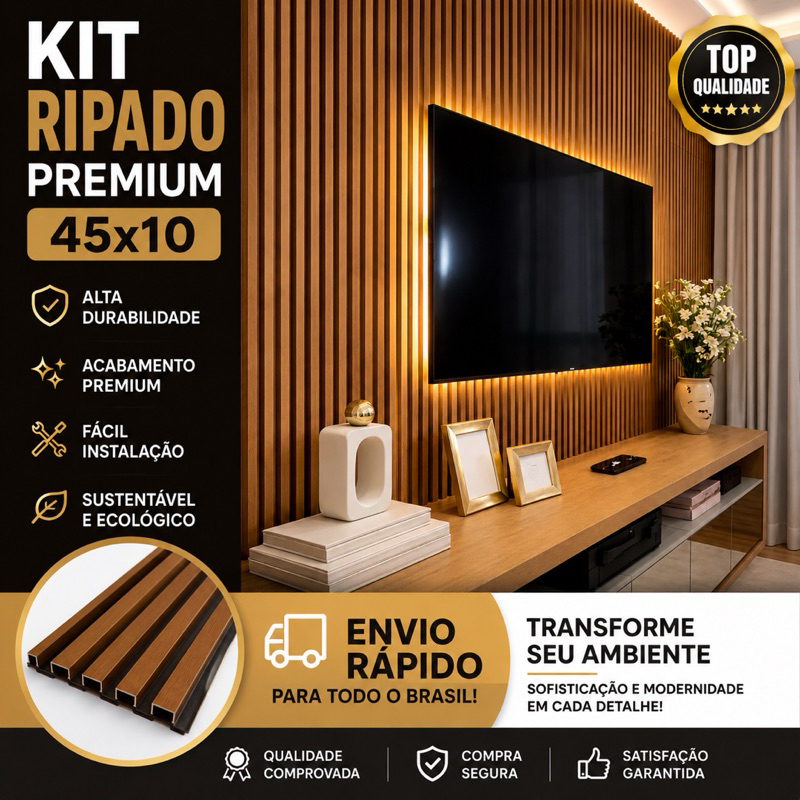 Kit 50 Até 200 Placas Ripados Mdf Autocolante 45x10cm Painel Premium Alta Qualidade Sala Penteadeira