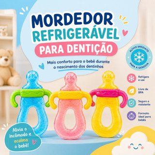 Mordedor Mamadeira Bebê Refrigerável Com Água Massageador De Gengiva Alívio Da Dentição 3…