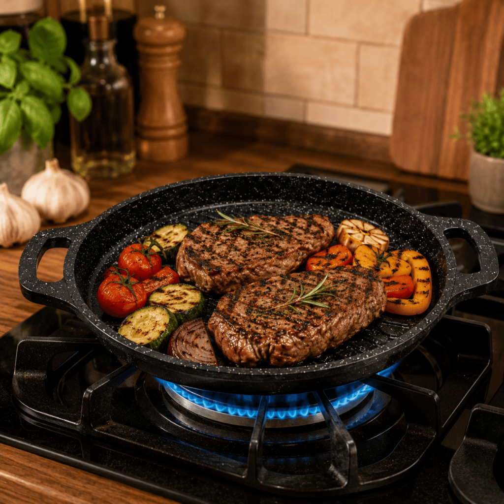 Chapa Grill Redonda Antiaderente Para Churrasco Hamburguer Carne Ovo Legumes