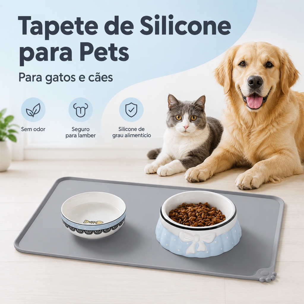 Tapete de Comedouro para Cães/Gatos Silicone Seguro Alimentar Impermeável Antiderrapante