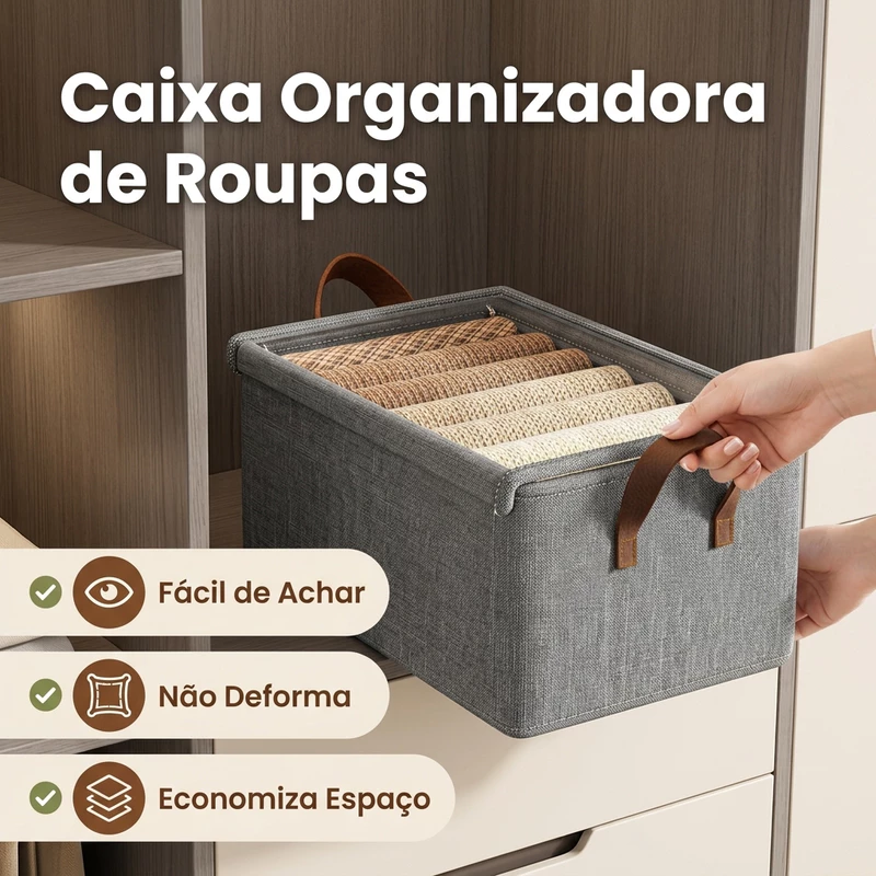 Kit com 6 Caixas Organizadoras Dobráveis para Roupas Tampa Visível — foto 4