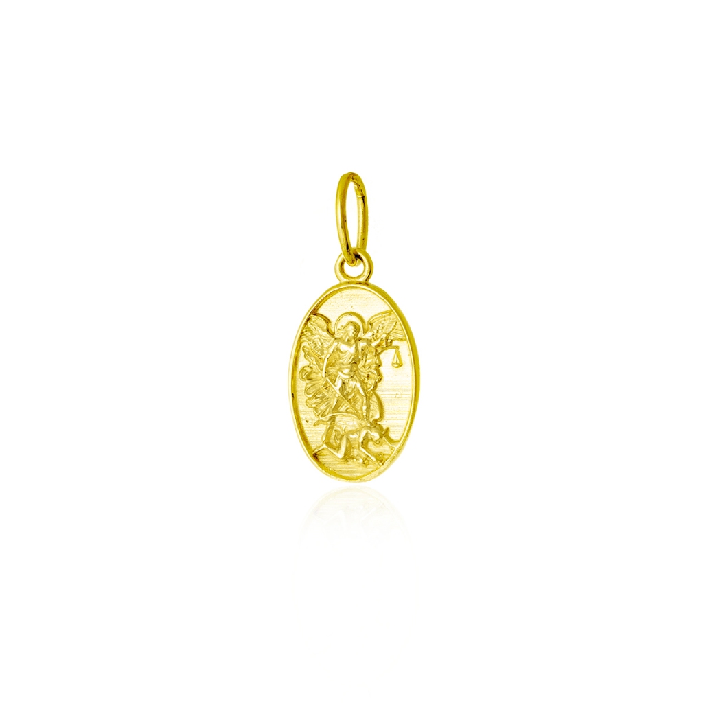 Pingente São Miguel Arcanjo Ouro 18K Medalha Oval 13mm - Elluxe Joias