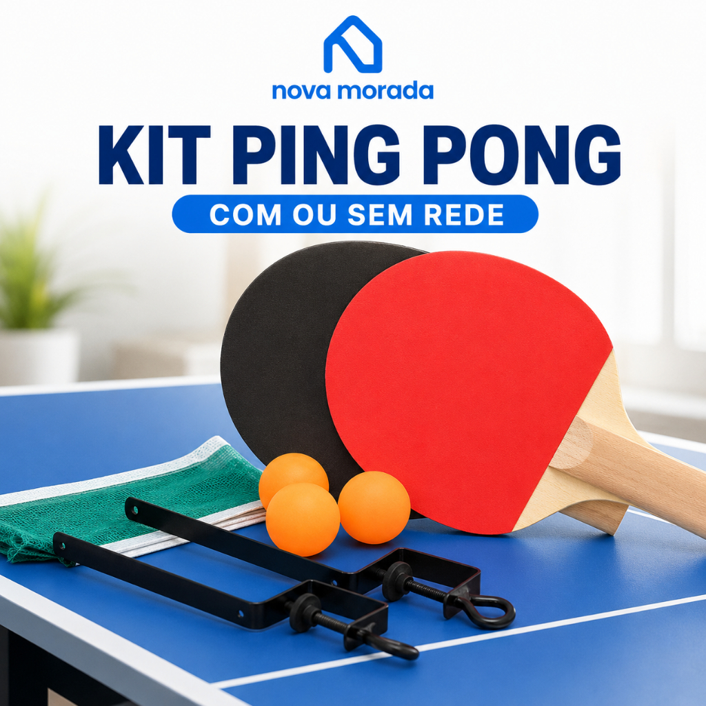 Kit Ping Pong Tênis de Mesa Completo 2 Raquetes 3 Bolinhas Com ou sem Rede Portátil Lazer Família