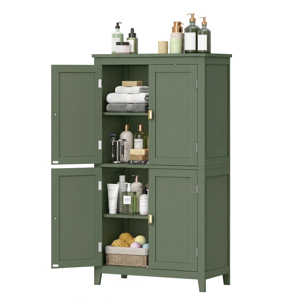 SONGMICS Armário Multiuso com Prateleiras Ajustáveis, Gabinete de Cozinha para Banheiro, 4 Portas, 30x60x110 cm, Verde