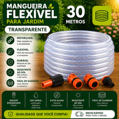 Mangueira Jardim 30 Metros Transparente Cristal trançada Reforçada flexível Resistente Quintal durável Engate Esguicho