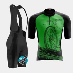 Kit de Ciclismo Masculino Bretelle e Camiseta Bike Roda Verde Profissional