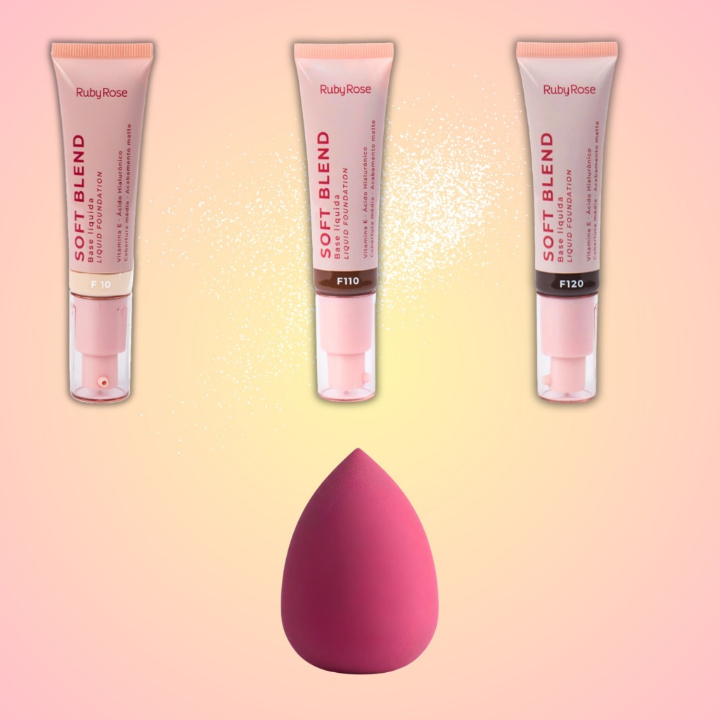 Base Liquida Soft Blend Ruby Rose + esponja gota sabrina sato