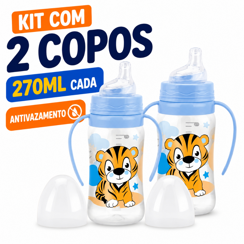 Kit 2 Copos Para Bebê Antivazamento 270ml