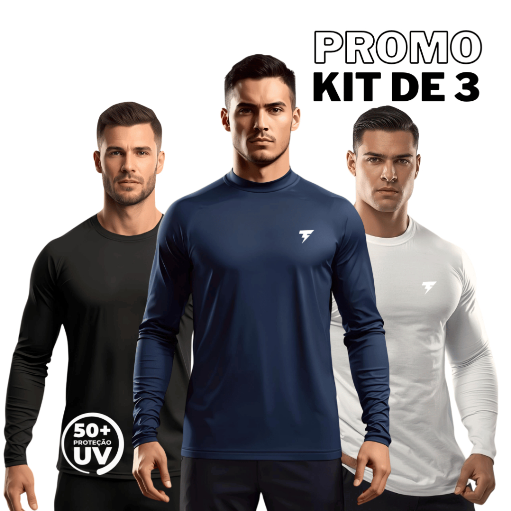 Kit 3 Camisetas Dry Fit Uv 50+ M G GG Moda Praia
