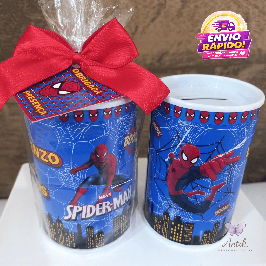 Kit Cofrinho Personalizado Homem Aranha Lembrancinha Festa Infantil Aniversário (ENVIO RÁPIDO)