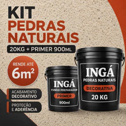 KIT REVESTIMENTO PEDRAS NATURAIS 20KG Com PRIMER 900ML - Efeito Decorativo - INGÁ PEDRAS