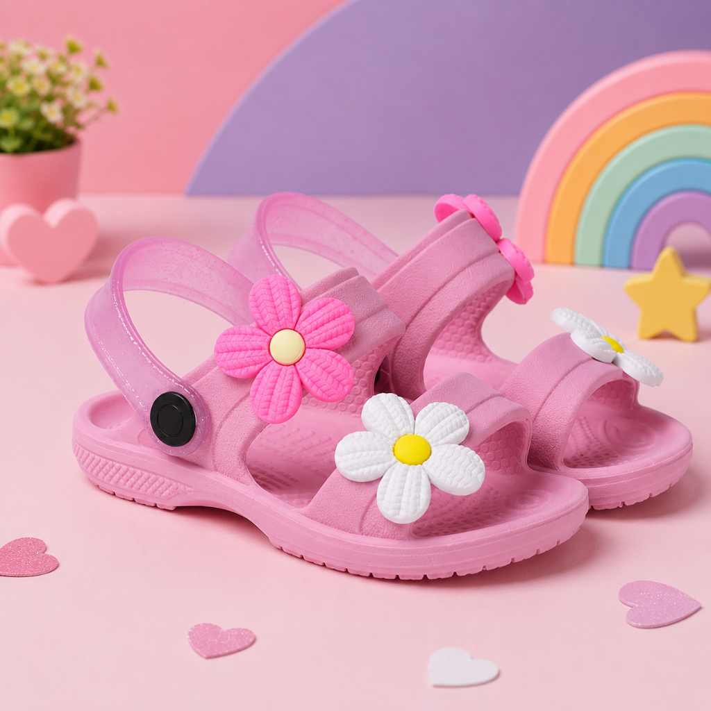 Papete Sandália Infantil Menina Florzinhas Macia Confortável Antiderrapante Escolar Casual
