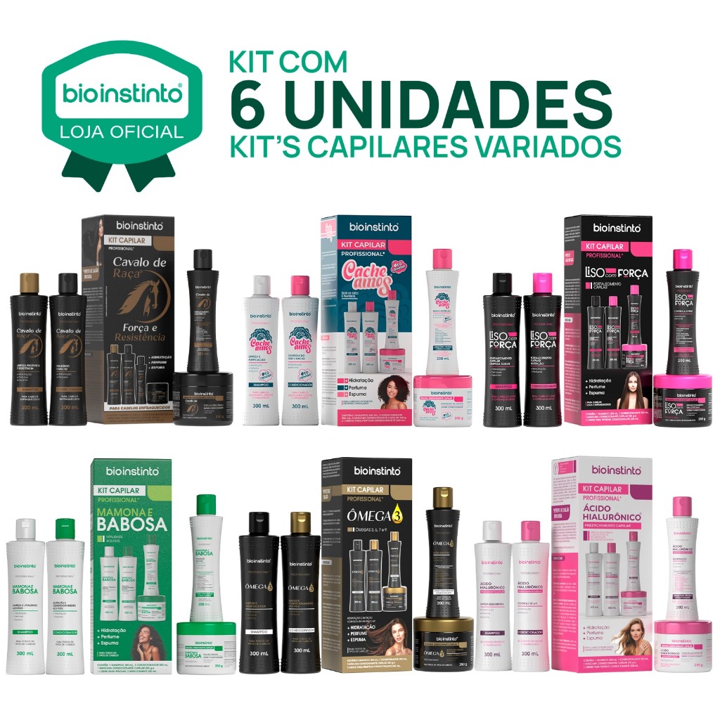 6 KITS Bio Instinto A sua escolha Liso Loiro Cacheados Ressecados Queda Hidratação Nutrição