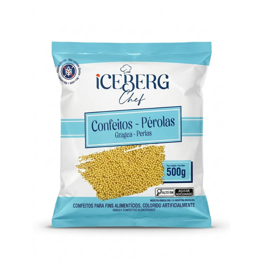 Confeito Pérolado Dourado 500g Iceberg Miçangas para Docinhos Bolos CapCakes Brigadeiros Donuts