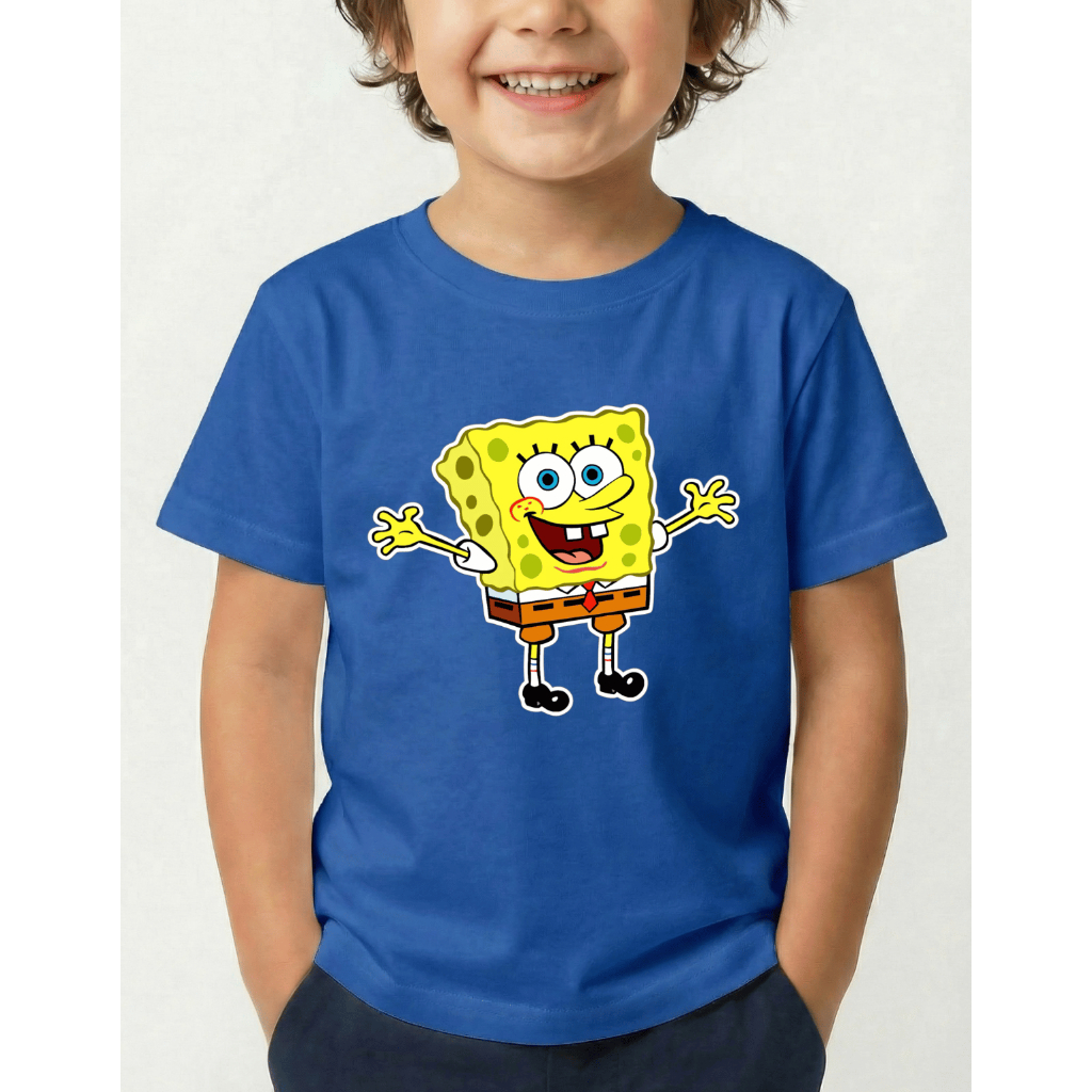 Camiseta Infantil Estampada Desenho Personagem Bob Esponja 100% Algodão Confortável Dia a Dia