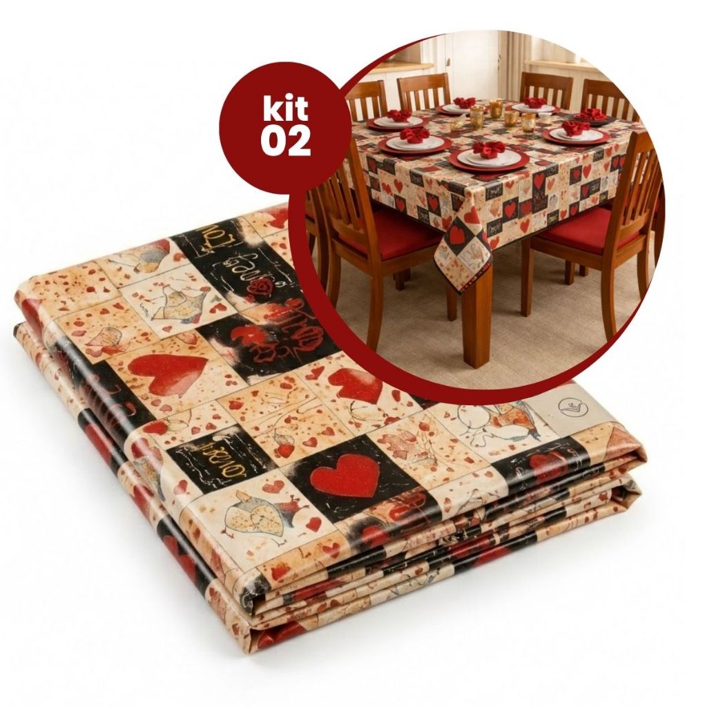 Kit 2 Toalhas De Mesa Impermeável Térmica Luxo Retangular Plástico Premium Cozinha 4 6 E 8 Lugares