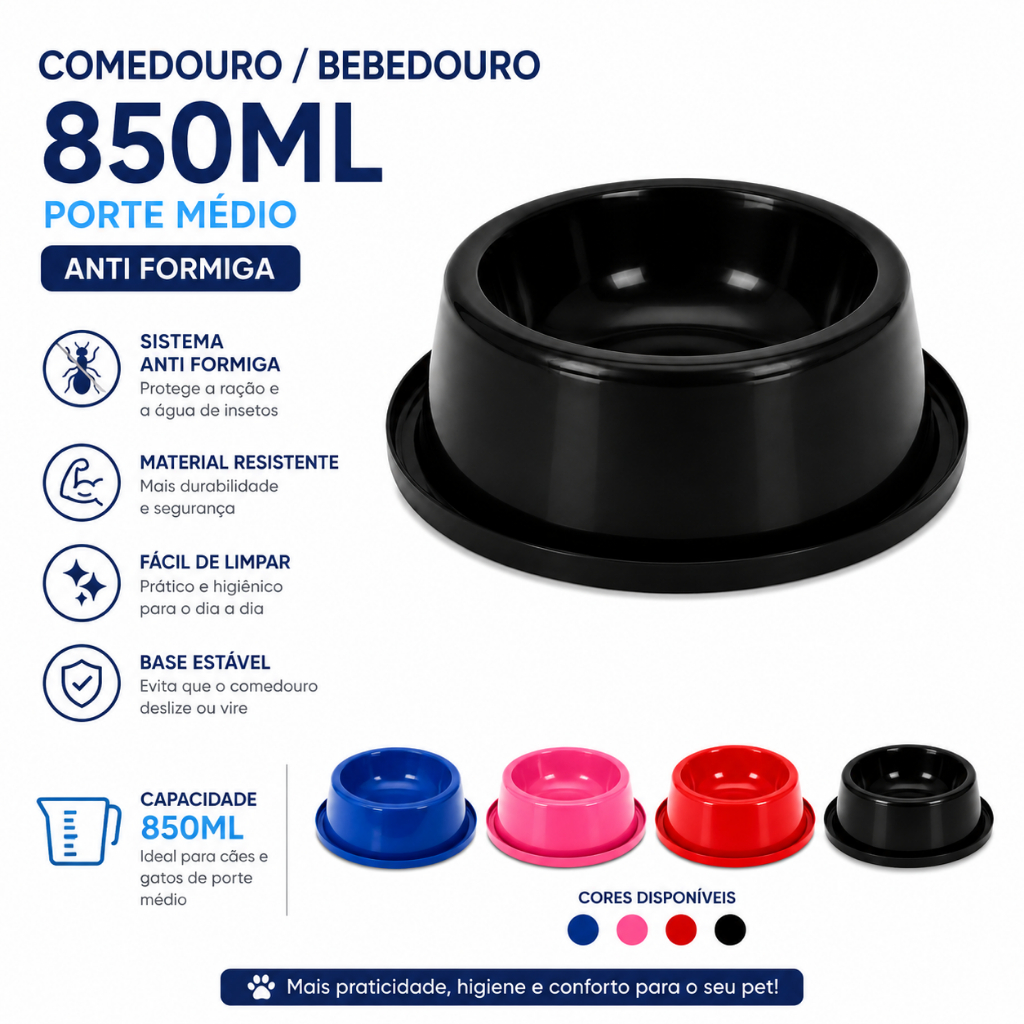 Comedouro Bebedouro Pote Tigela Ração Médio Anti Formiga 850ml Para Cachorro Agua