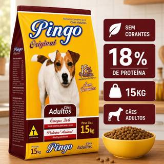 Ração Pingo Original Cães Adultos 15kg Sem Corantes 18% Proteína