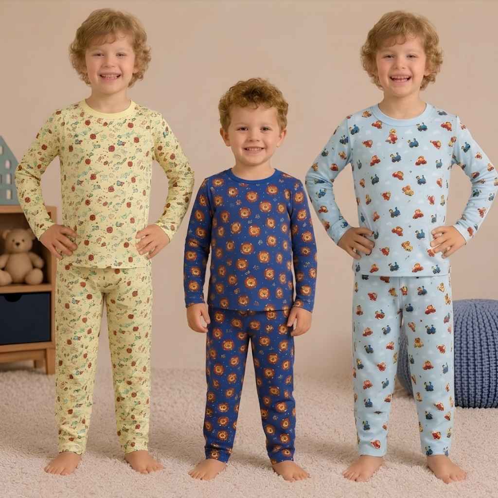 Pijama Infantil Masculino Inverno Manga Longa Calça Estampas Sortidas Roupa Dormir Menino 2 a 6 Anos