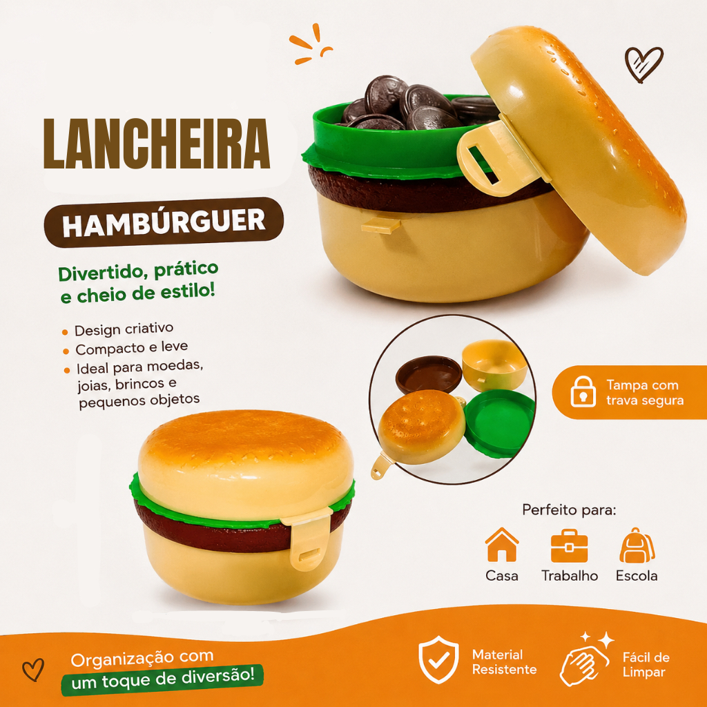 Lancheira Multiuso Hambúrguer Porta Lanche Infantil Hermética Escola Trabalho