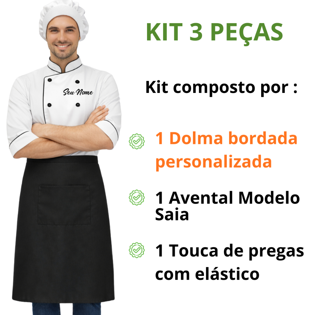Kit Dolma Personalizada Com Saia E Touca Restaurante Chef nome