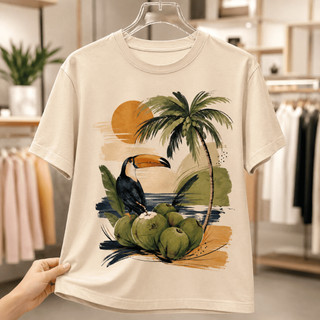 Camiseta Feminina Tucano Tropical 100% Algodão Estampada Casual Confortável
