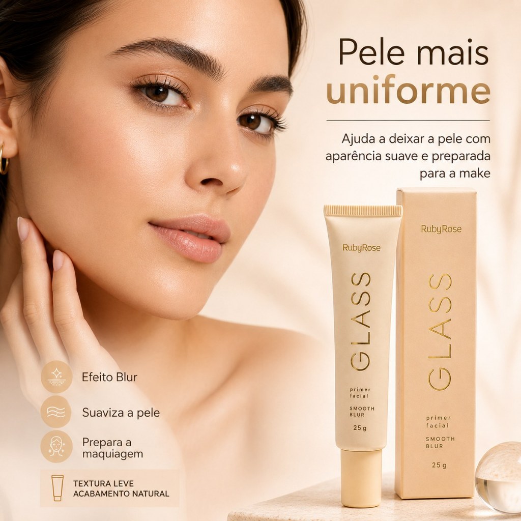 Primer Ruby Rose Glass Facial Smooth Blur 25g Efeito Blur Suaviza Pele Disfarça Poros