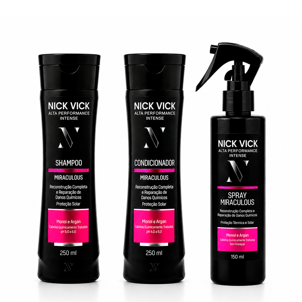 Kit Milagroso NICK VICK Miraculous Alta Performance Intense (Shampoo, Condicionador e Fluido)