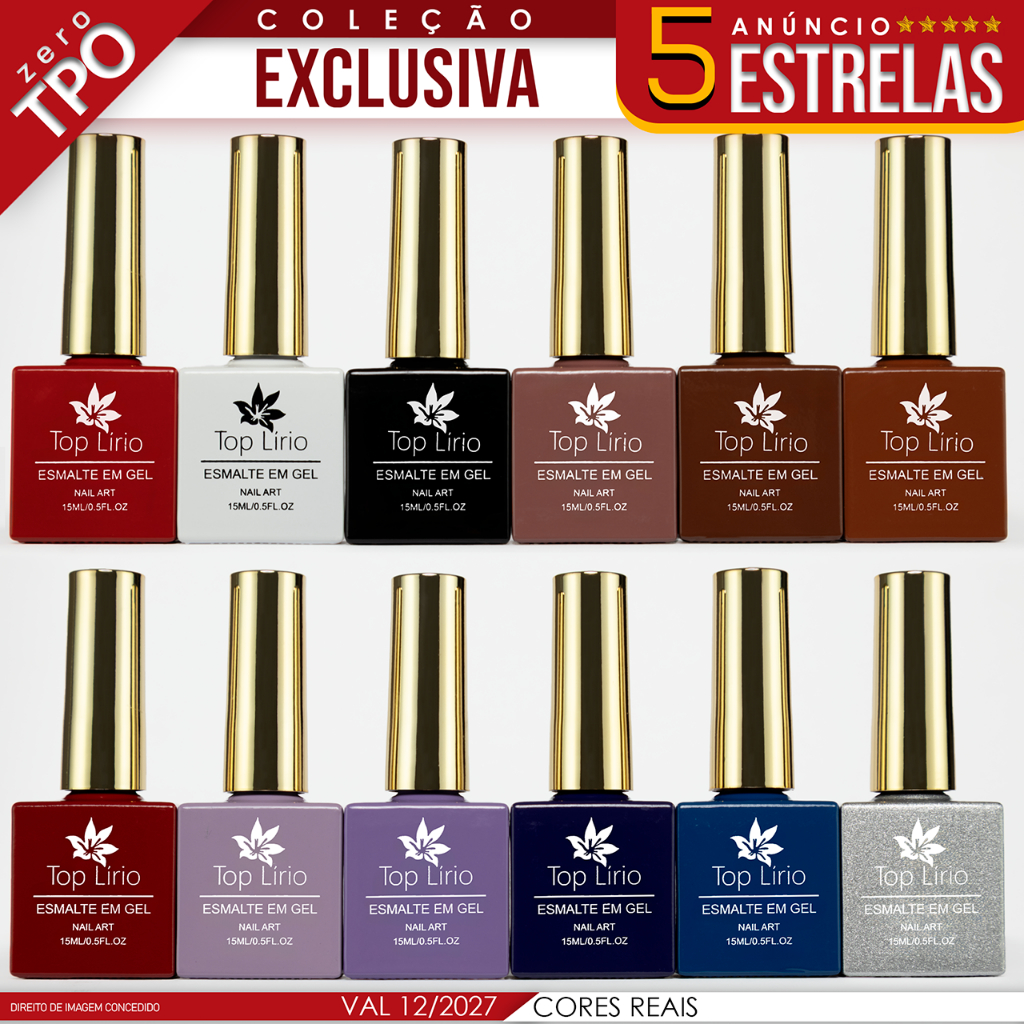 Kit 12 Esmaltes em Gel Led Uv COLEÇÕES p/ Unhas Manicure 12ml Lirio/Bella Rosa