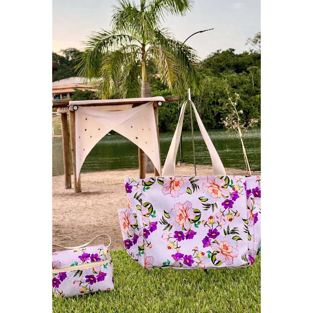 Kit Sacola Gorgurão Xadrez Com Necessaire Bolsa Espaçosa Para Academia Praia Passeios e Viagens Em Lazer