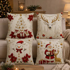 KIT 4 CAPAS DE ALMOFADAS DECORATIVAS NATAL PAPAI NOEL BONECO DE NEVE FELIZ NATAL RENA LANÇAMENTO 2026
