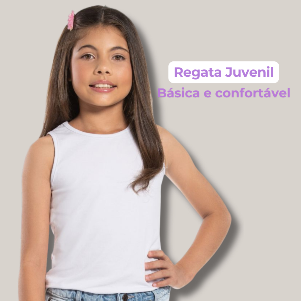 Camiseta Regata Infantil Juvenil Feminina Algodão Lisa Básica Menina