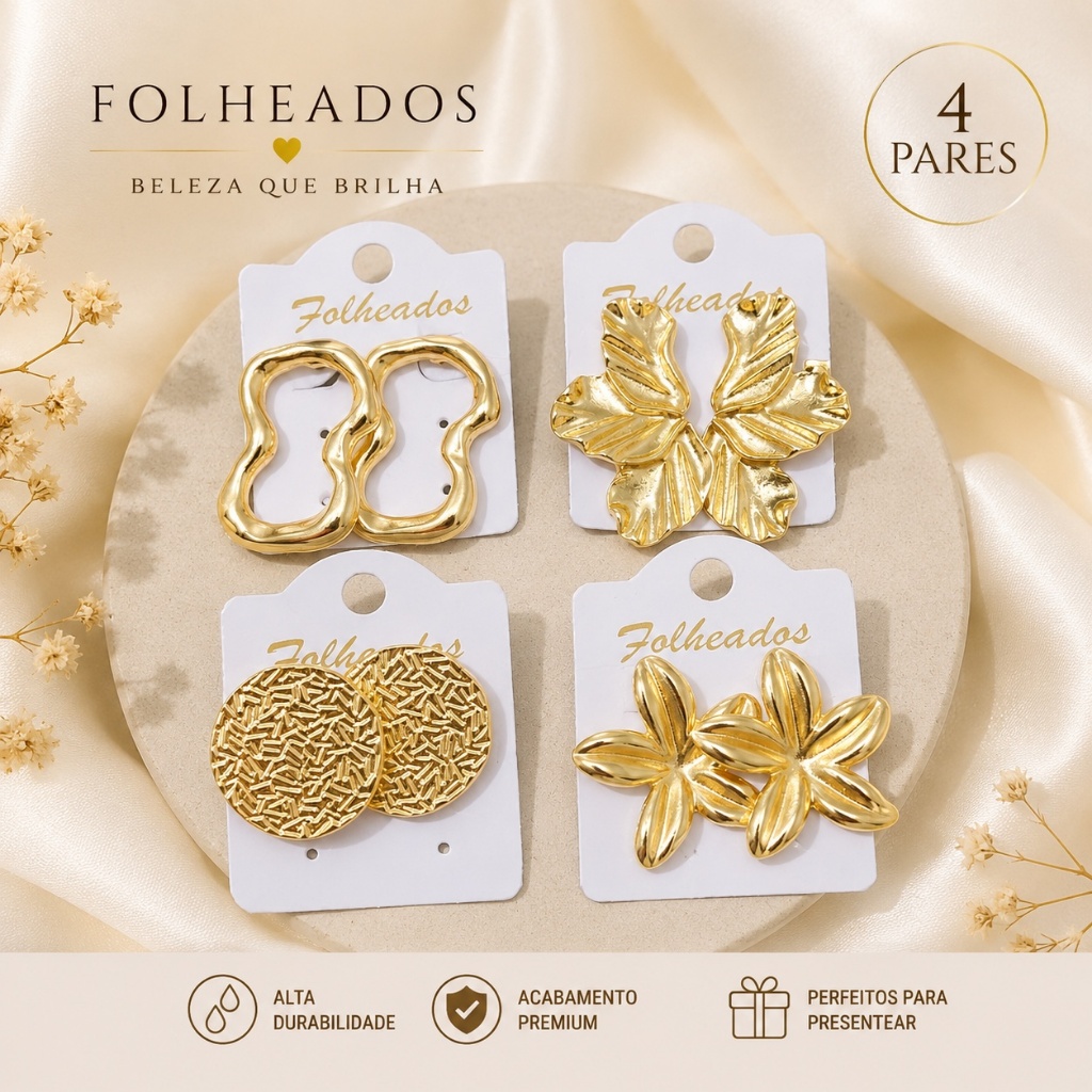 Detalhes do Brinco Orgânico Feminino Folheado Ouro 18K Prata 925 Grande Tendência Moda