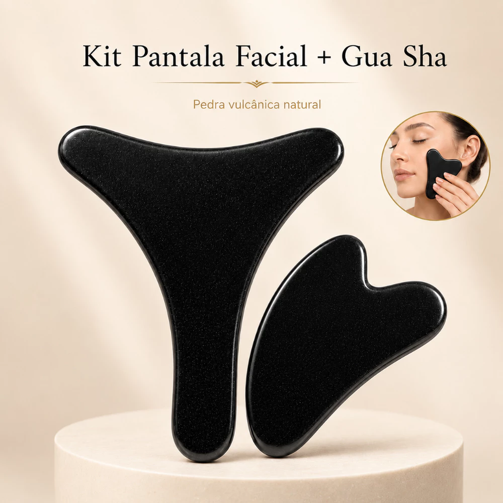Kit Pantala Facial + Gua Sha Basalto Natural Para Lifting Facial Massagem e Skincare
