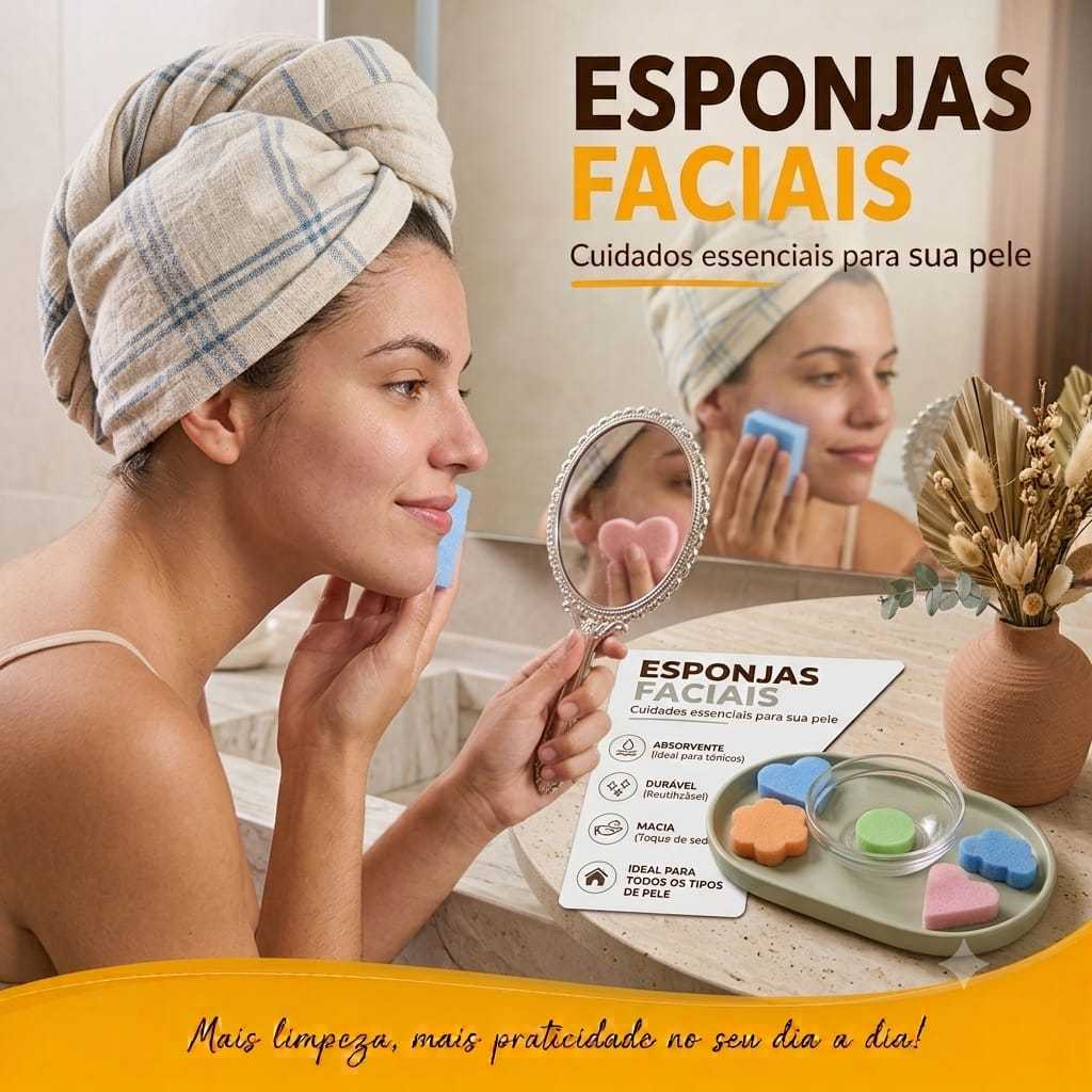 Kit 10 Esponja Facial para Limpeza de Pele Unidades Macia Skincare Rosto