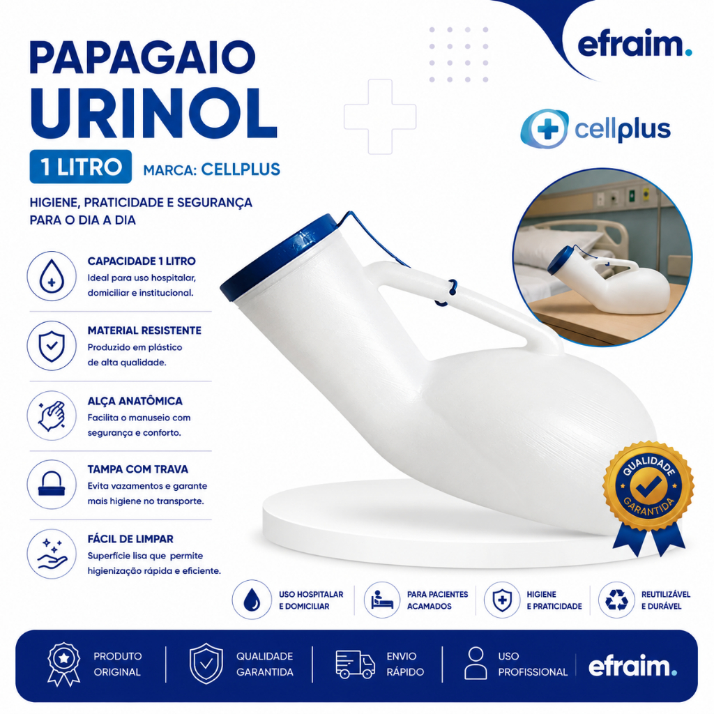 Papagaio – Urinol Plástico com Tampa para Coleta de Urina Masculino
