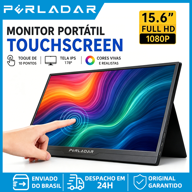 Monitor Portátil Touchscreen 15.6" IPS FHD 1080p, Segunda Tela USB-C HDMI para Notebook Mac Switch PS5 Xbox