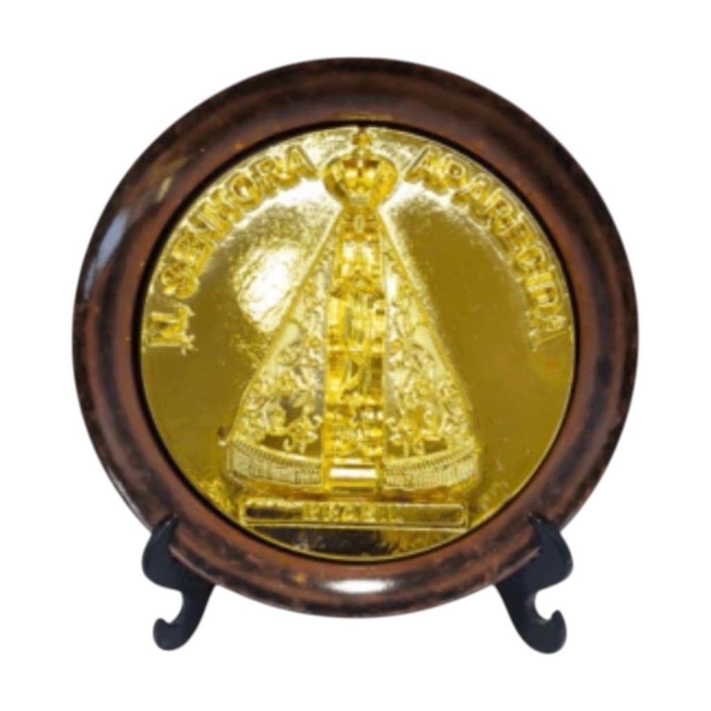 Adorno Pratinho Nossa Senhora Aparecida Fundo Dourado 7,5cm Decoração Religiosa Católica