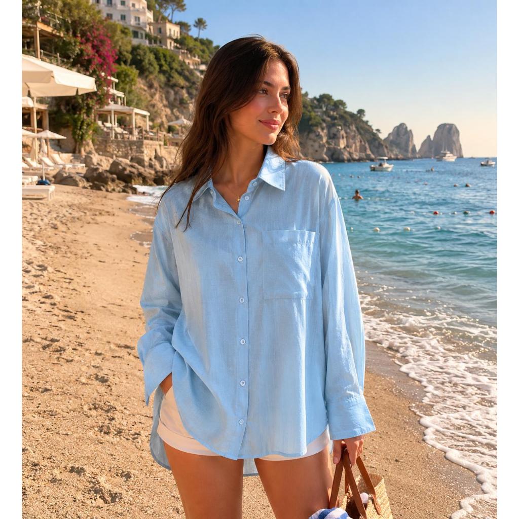 Camisa VISCOLINHO Feminina com Botões Leve Confortável Tendencia Estacoes