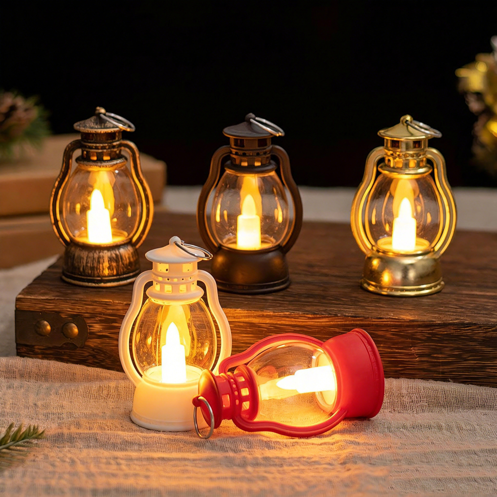 Kit 3 a 10 Mini Lampião Retrô 9cm Luminária LED Vela Decorativa Vintage Para Decoração Enfeite Festa Casamento