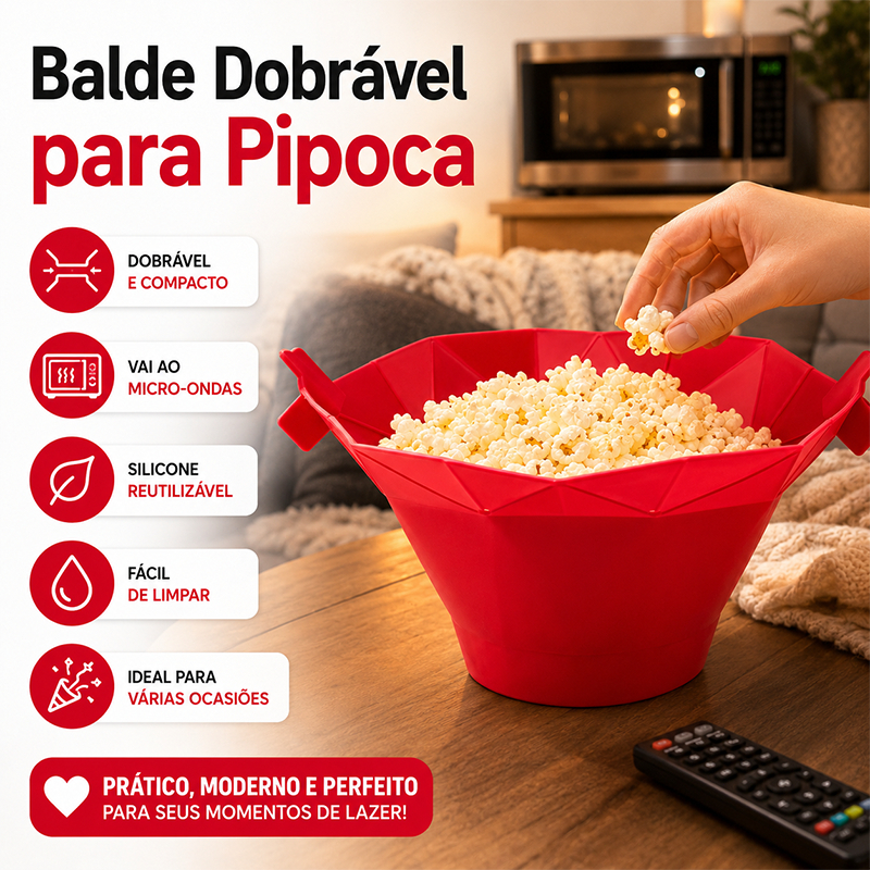 Pipoqueira Para Micro-ondas Sem Óleo Balde Pipoca Silicone Redonda Com Tampa saudável sem BPA