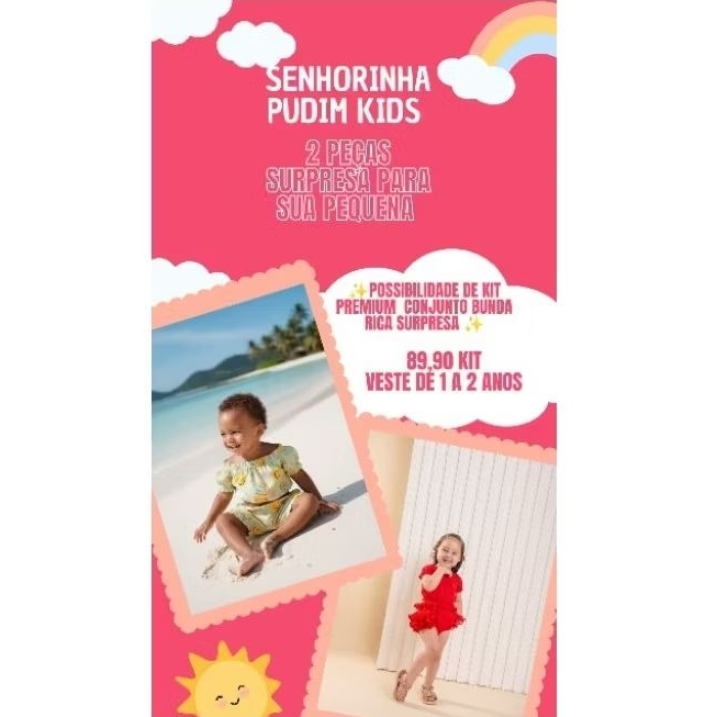 Kit Conjunto Bunda Rica Premium | 2 Conjuntos Infantis Femininos Veste de 1 a 2 Anos | Estampas Variadas