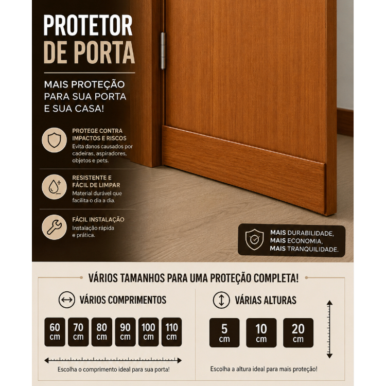 Salva Protetor de Porta Imbuia Canela com 3,5cm de Largura Não Enferruja Aço Galvanizado