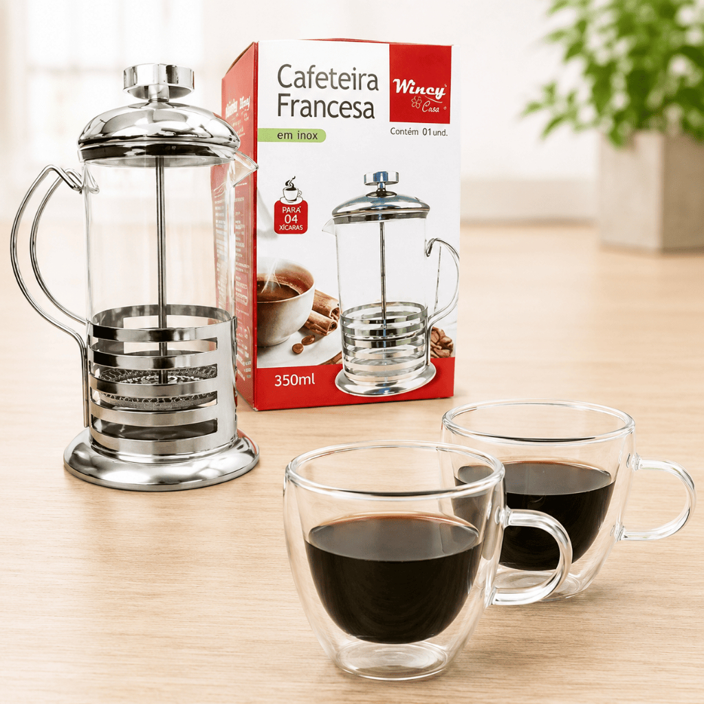 Cafeteira FranceKit Cafeteira Francesa Prensa com 2 Xícaras de Vidro Duplo 120ml para Café, Chá, Cozinha e Presentessa
