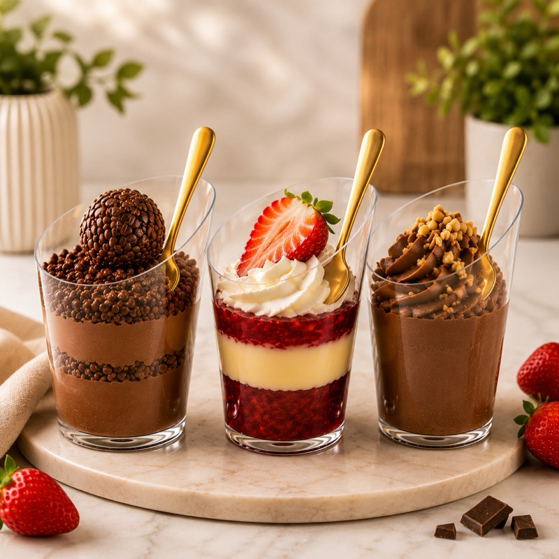 Kit Copinho Verrine 60ml Com Colherzinha Dourada Sobremesa Unidades Acrílico Premium para Mousse Doces Festa Buffet