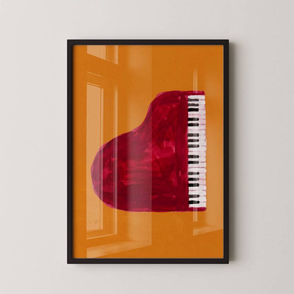 Quadro Decorativo Arte Minimalista Grand Piano Com Moldura